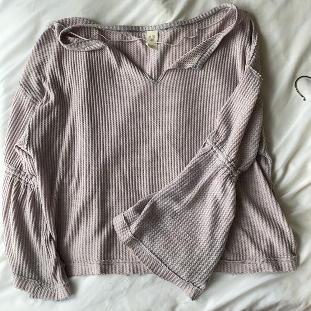 Free People, We the Free pink-purple sweater overlay with blue stitching
